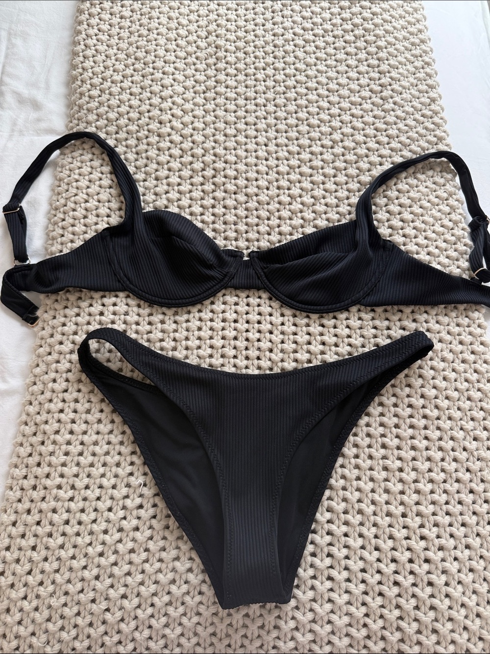 Princess Polly Black Ribbed Underwire Bikini Set